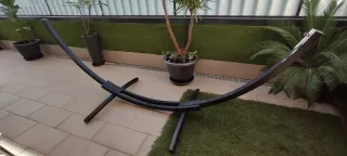 Hamaca de patio/jardín azul y blanco