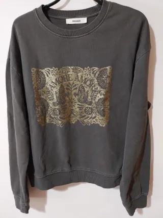 Sudadera Promod gris con estampado dorado