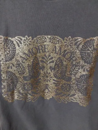 Sudadera Promod gris con estampado dorado