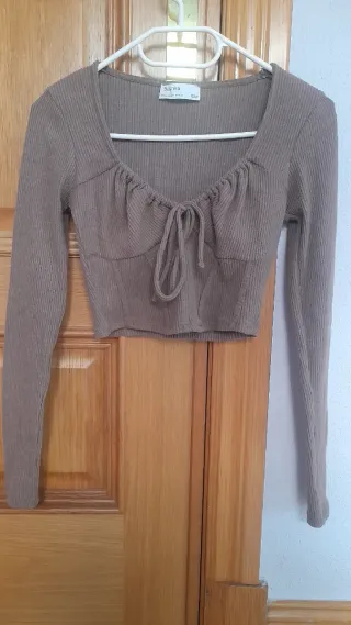 Jersey manga larga escote fruncido