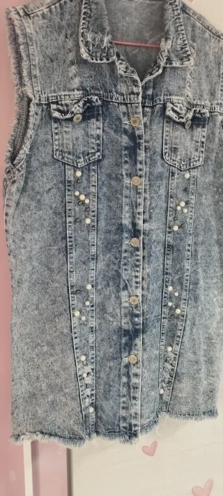Chaleco  o vestido vaquero mujer perlas