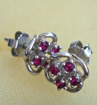 Pendientes vintage rubí plata