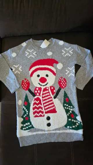 Vestido de lana navideño con muñeco de nieve