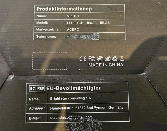 ACEPC T11 4GB/64GB + 160 GB + 2GB Negro Mini PC