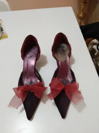 Zapatos Seda Tacon Rojo/Morado