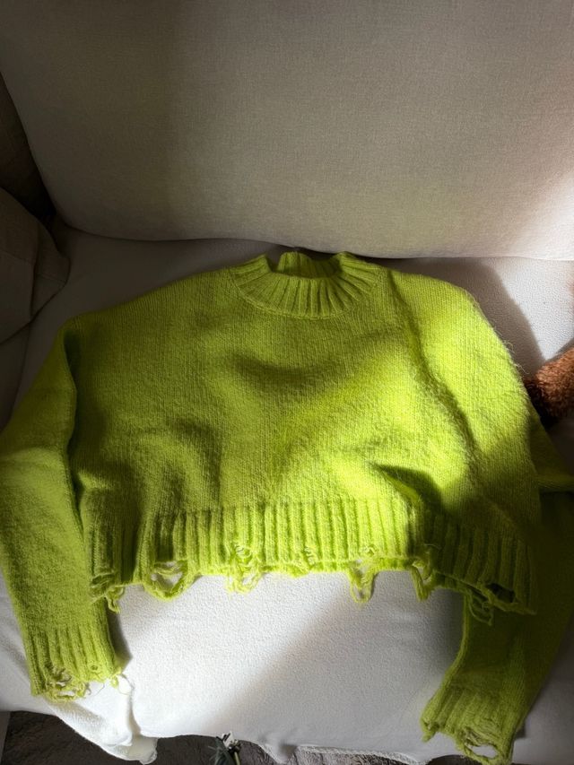 Jersey Zara verde lima desgastado