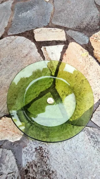 Grande piatto Vetro Verde Duralex France anni 70