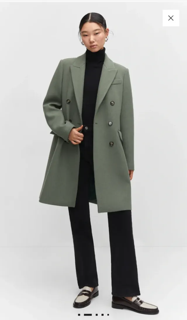 Abrigo Mango verde oliva doble botonadura