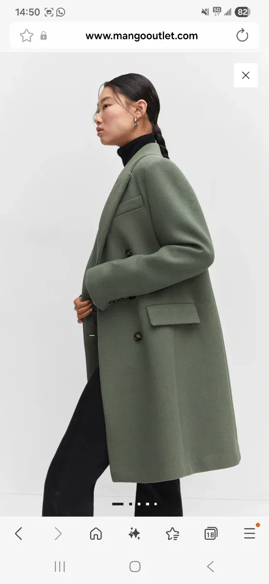 Abrigo Mango verde oliva doble botonadura