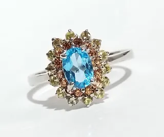 Anillo Plata Topacio Azul y plata