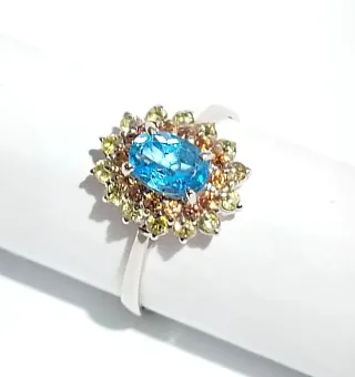 Anillo Plata Topacio Azul y plata