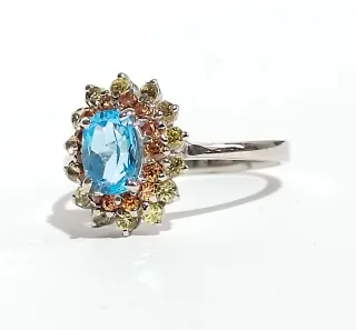 Anillo Plata Topacio Azul y plata