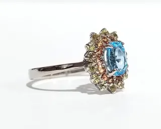 Anillo Plata Topacio Azul y plata