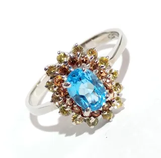 Anillo Plata Topacio Azul y plata