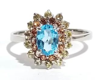 Anillo Plata Topacio Azul y plata