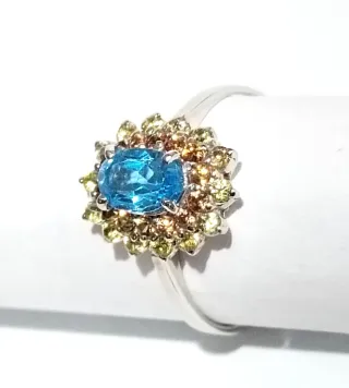 Anillo Plata Topacio Azul y plata