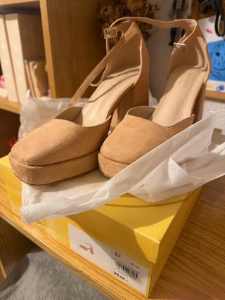 Zapato fiesta tacón plataforma rosa nude