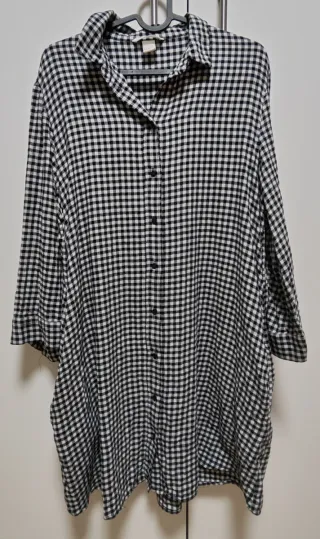 Vestido/Camisa Larga Cuadros Blanco y Negro