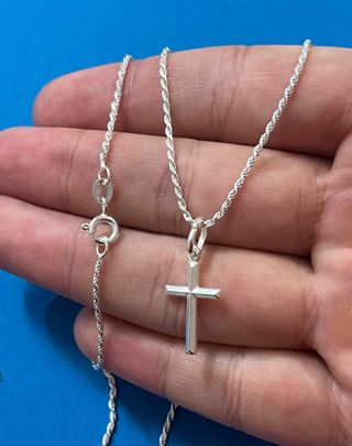 Elegante Cadena Cordón Y Cruz Plata De Ley 925
