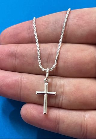 Elegante Cadena Cordón Y Cruz Plata De Ley 925