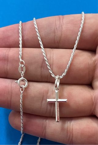 Elegante Cadena Cordón Y Cruz Plata De Ley 925