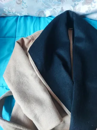 Abrigo largo paño mujer beige y negro