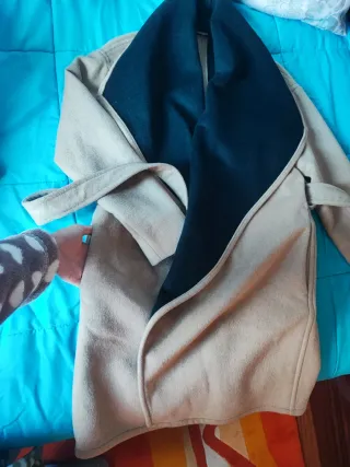 Abrigo largo paño mujer beige y negro