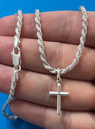 Cadena Cordon Maciza 60cm y Cruz Plata De Ley 925