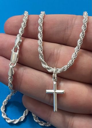 Cadena Cordon Maciza 60cm y Cruz Plata De Ley 925