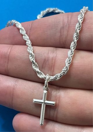Cadena Cordon Maciza 60cm y Cruz Plata De Ley 925
