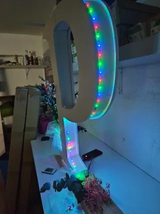 Letra P decorativa con luz y flores