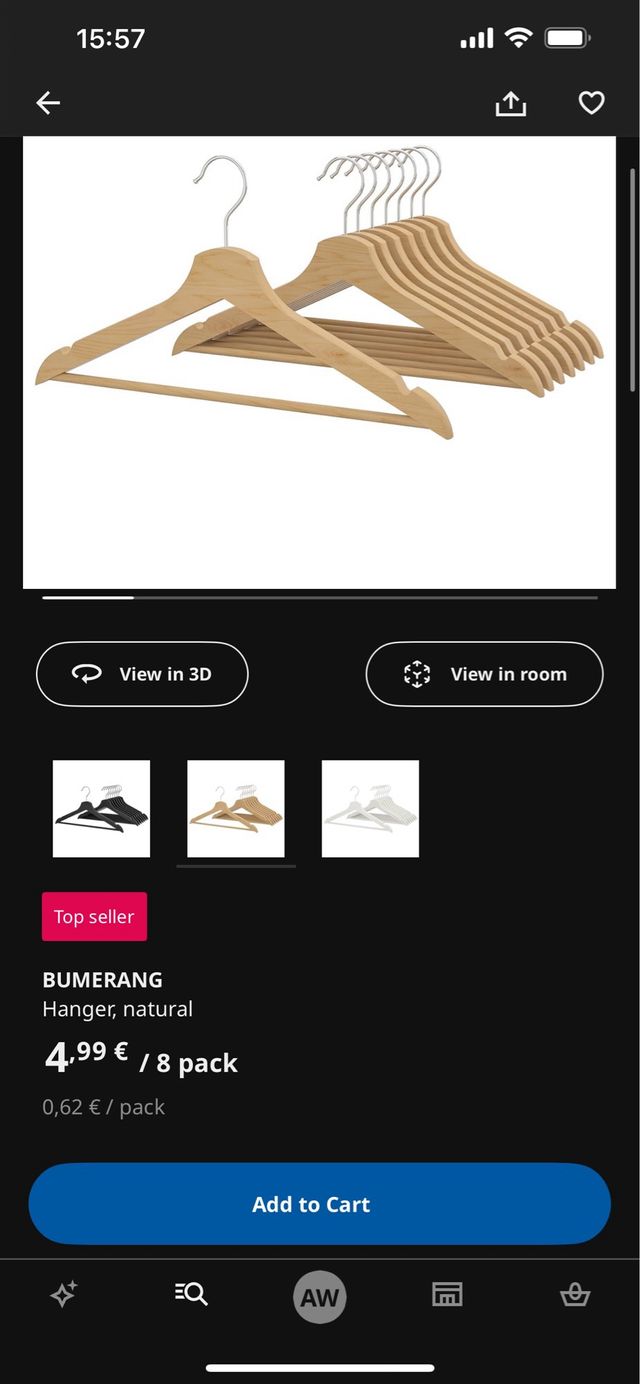 Perchas IKEA Bumerang madera natural (8 uds)