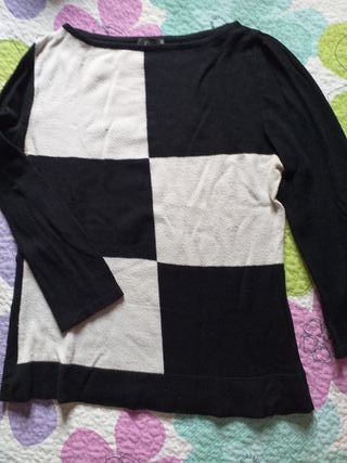 Jersey fino Yera cuadros blanco y negro