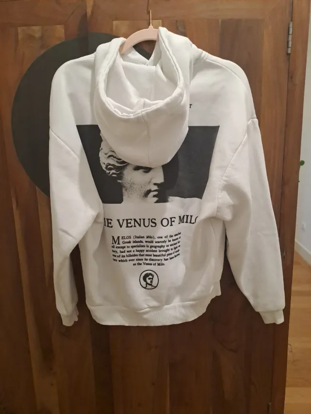 Sudadera Pull&Bear Blanca Capucha Talla XS