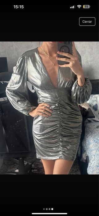 Vestido fiesta plateado manga larga nuevo sin uso