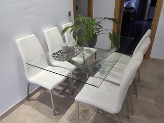 Tavolo da Pranzo in Cristallo e Acciaio