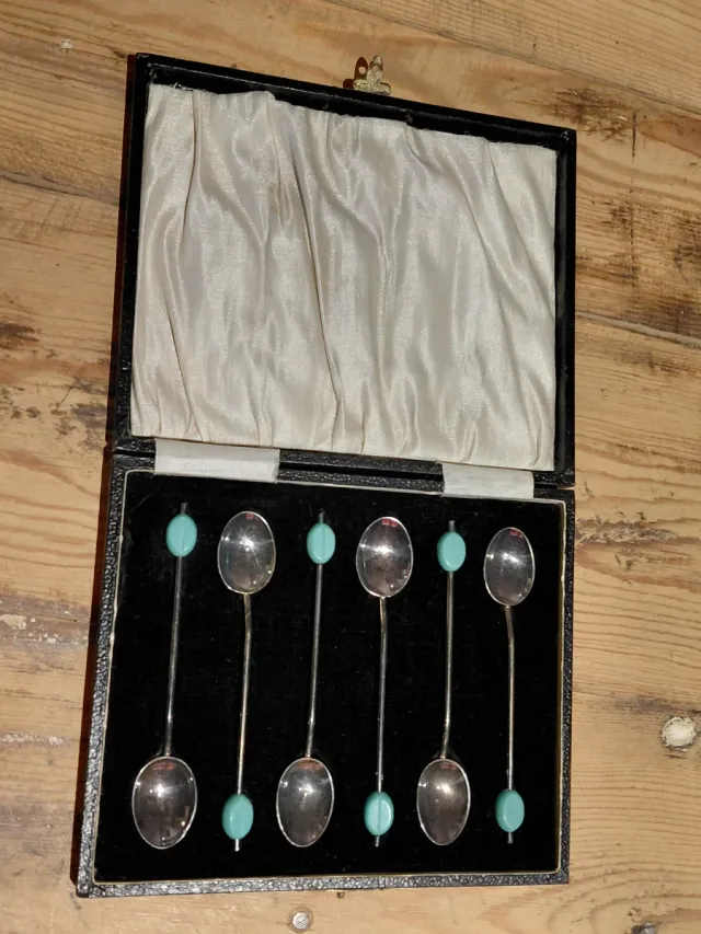 Juego 6 Cucharillas Antiguas Turquesa