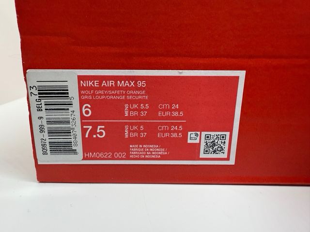 Nike Air Max 95 Wolf Grey Safety Orange T. 38,5.