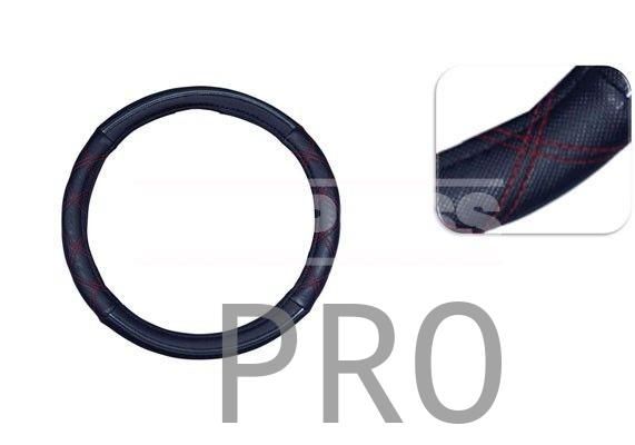 FUNDA VOLANTE NEGRO/CROMADO+HILO ROJO 37- 39 CM