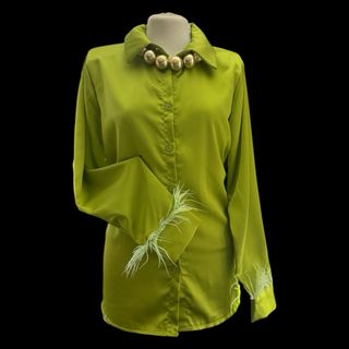 Camicia donna verde con dettagli oro