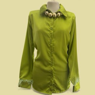 Camicia donna verde con dettagli oro
