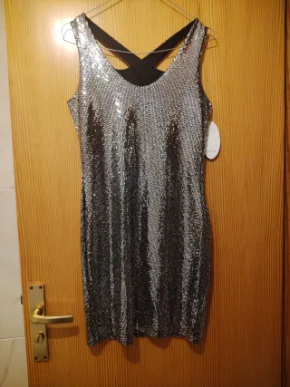 Vestido mini lentejuelas plateado T.U.