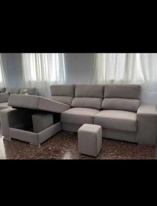 Sofá modular beige/gris con almacenaje