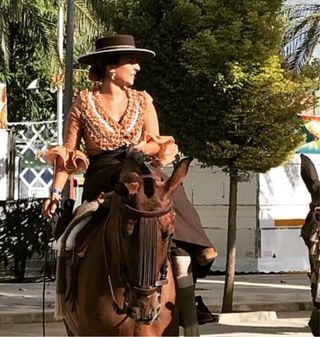 Blusa flamenca volantes naranja y marrón