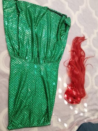 Disfraz Cola de Sirena Verde y Peluca Roja