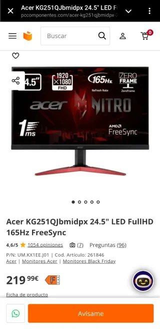 Pantalla Acer Negra y Roja