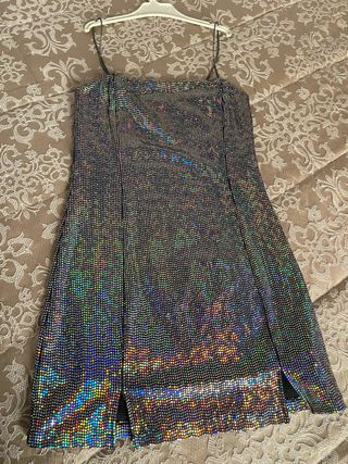 Vestido fiesta plateado lentejuelas