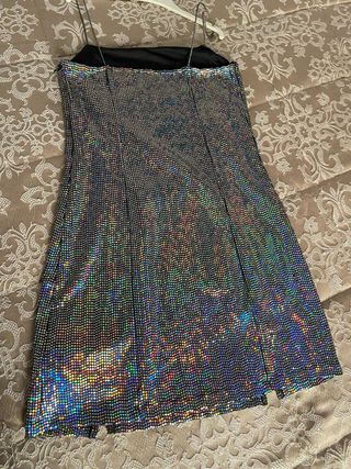 Vestido fiesta plateado lentejuelas
