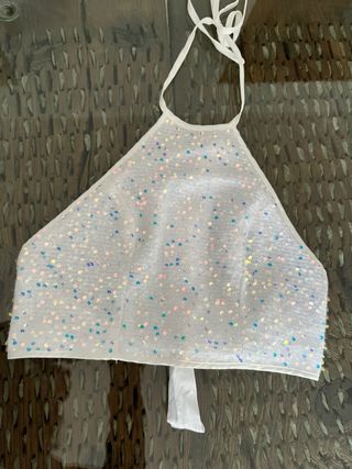 crop Top lentejuelas blanco fiesta