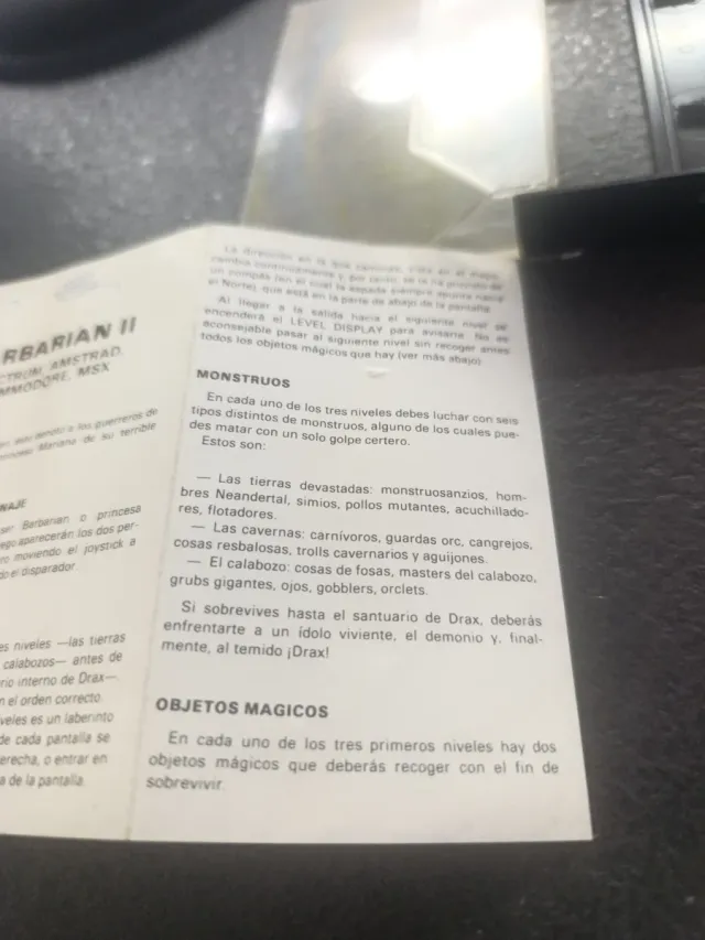 Juego MSX Barbarian II Erbe Software